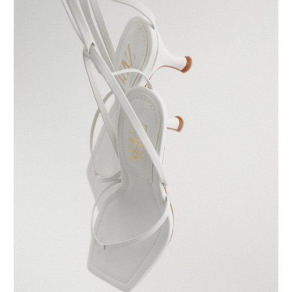Zara Heeled Leather Square Toe Sandals White - Picture 2 of 3